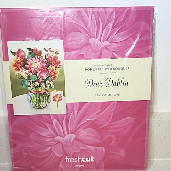 Pop-Up Card Flower Bouquet - Dahlias. 12 Inches Tall , 3D. NEW - Picture 1 of 7